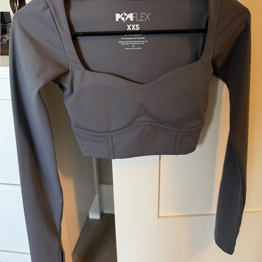 POPFLEX Charcoal Long Sleeve Crop Top
